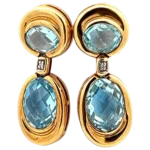 18K Yellow Gold Contemporary Aquamarine & Diamond Earrings
