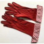 1940's Red Rayon Gloves With Red & White Plaid Cuffs By Max Mayer Made In USA