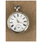 Antique Pocket Watch Cylindre Swiss 10 Rubis 45 mm Silver 800, Floral Engraving