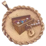 BIG Vintage Jeweled Moving Charm or Pendant Treasure Chest 14K Gold, 1966