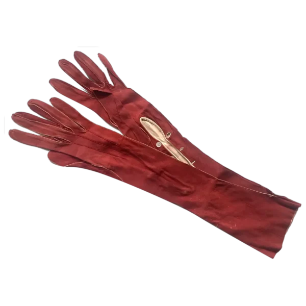French Victorian Red Suede Gloves With Button Closure Never Worn