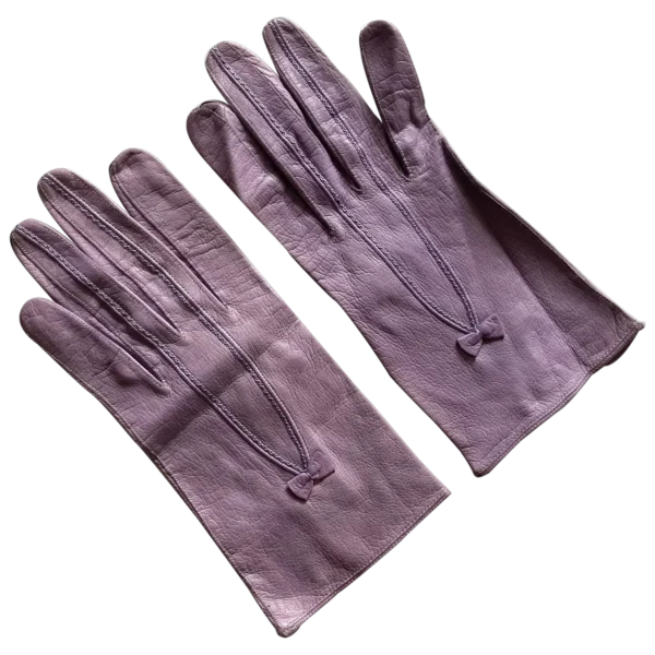 Lavender Leather Wrist Length Gloves With Tiny Bows