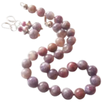 Rare Purple Tourmaline and Ruby Gemstone Necklace and Earring Set with Sterling Silver