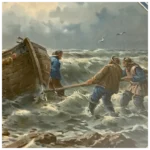 Sea Rescue Nautical Print in Octagon Shaped Wood Frame