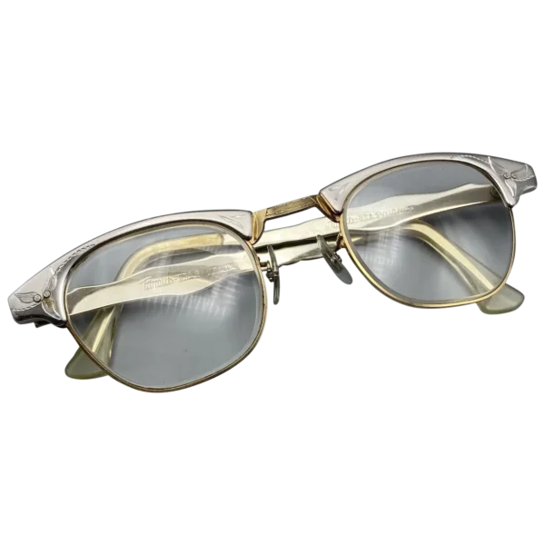 Vintage Cats Eye Glasses Etched Aluminum Frame Titmus Eyeglasses USA Gold Filled