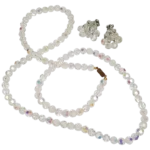 Vintage Swarovski Crystal Aurora Borealis Beads Necklace and Clip Earrings Set