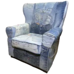 Wingback Chair Upholstered W Vintage Levis # 1